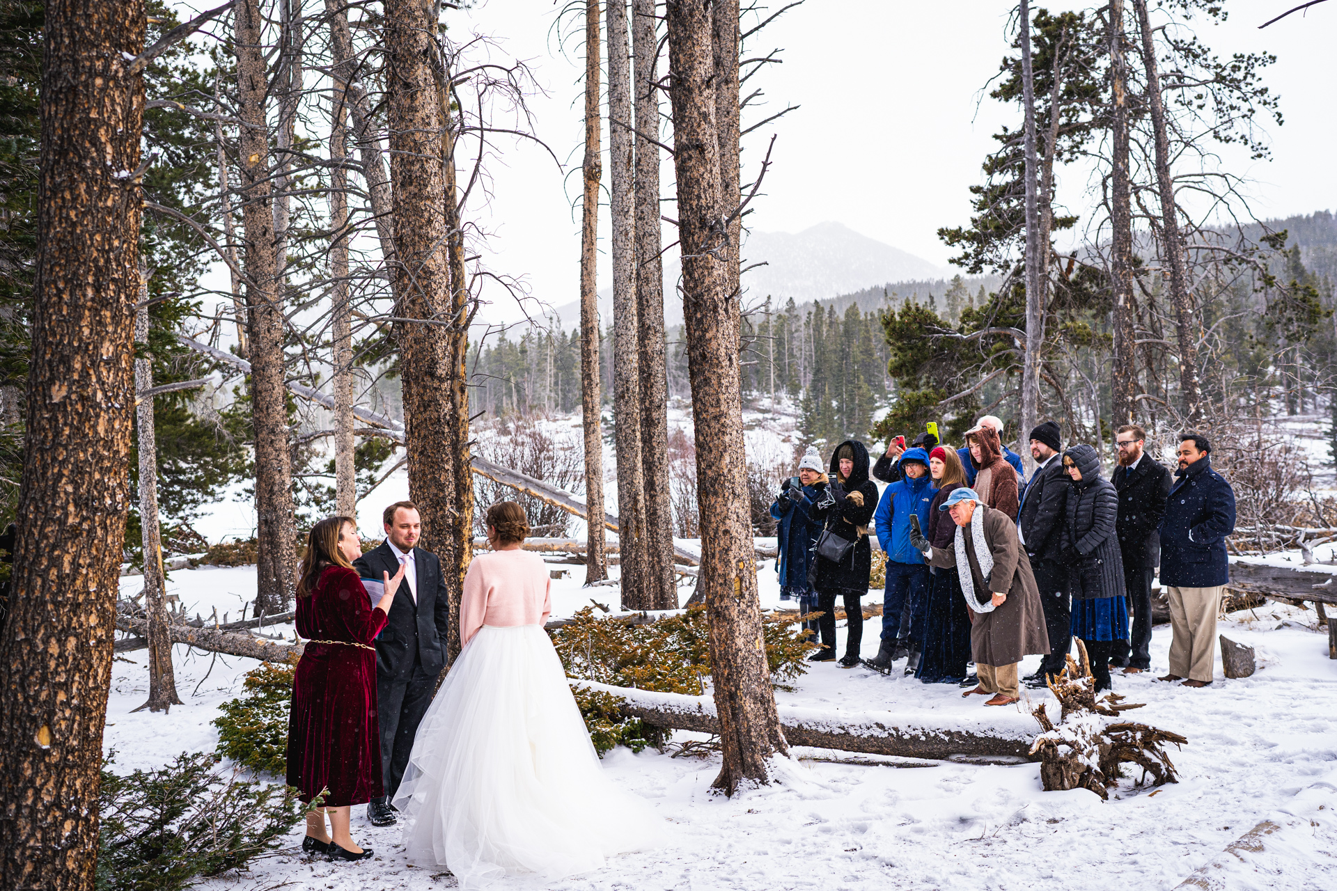 rmnp wedding wedding in a snowstorm at Sprague Lake, RMMP