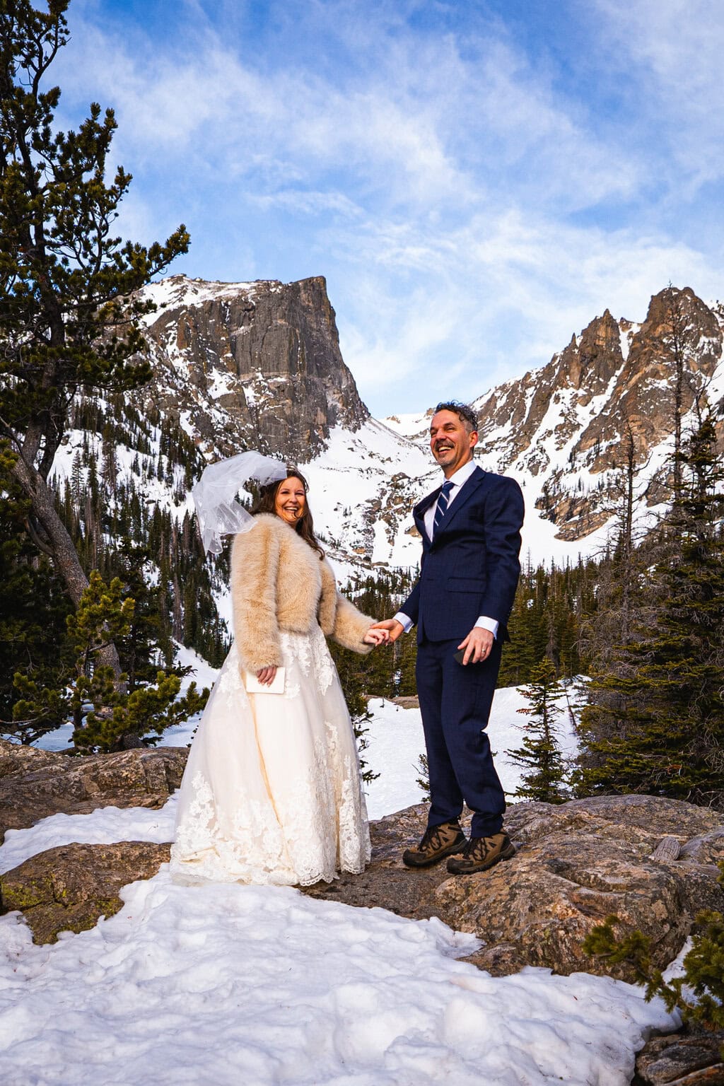 adventure elopement Dream Lake elopement photograph by estes park wedding photographer
