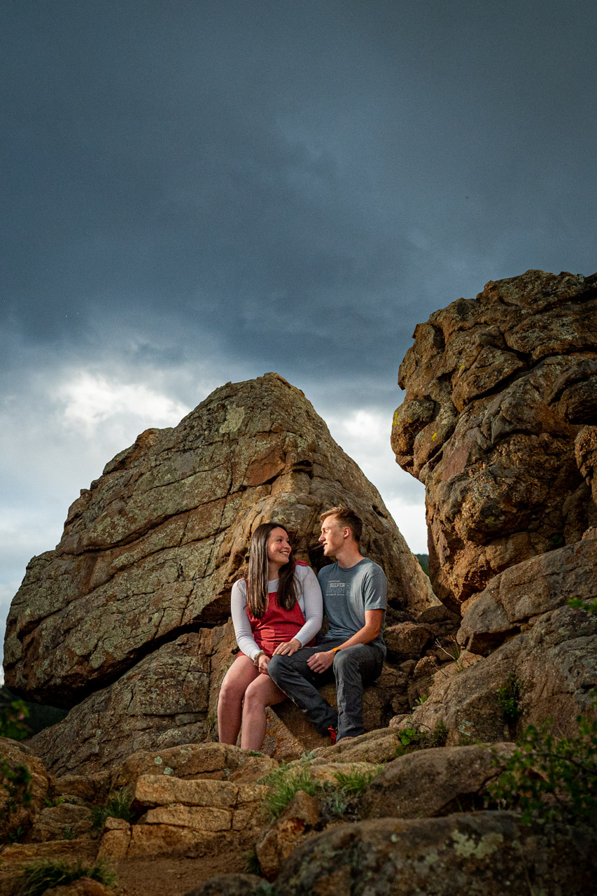 mary's lake engagement newly engaged couple at mary's lake by Estes Park Engagement Photographer
