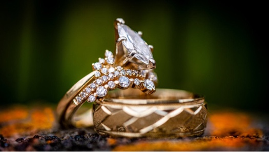 wedding-ring macro image of a diamond wedding ring