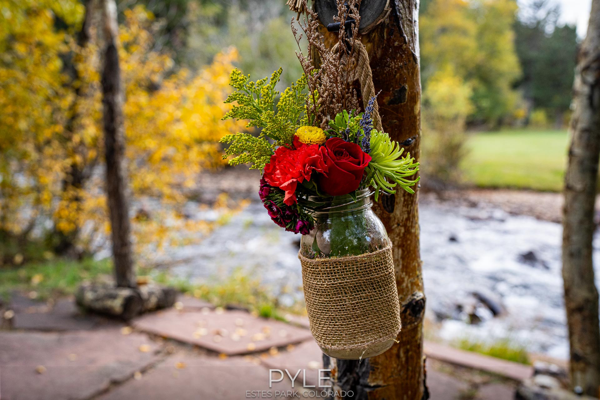 Ceremony decoration at the Riversong Inn Retreat, Estes Park Colorado