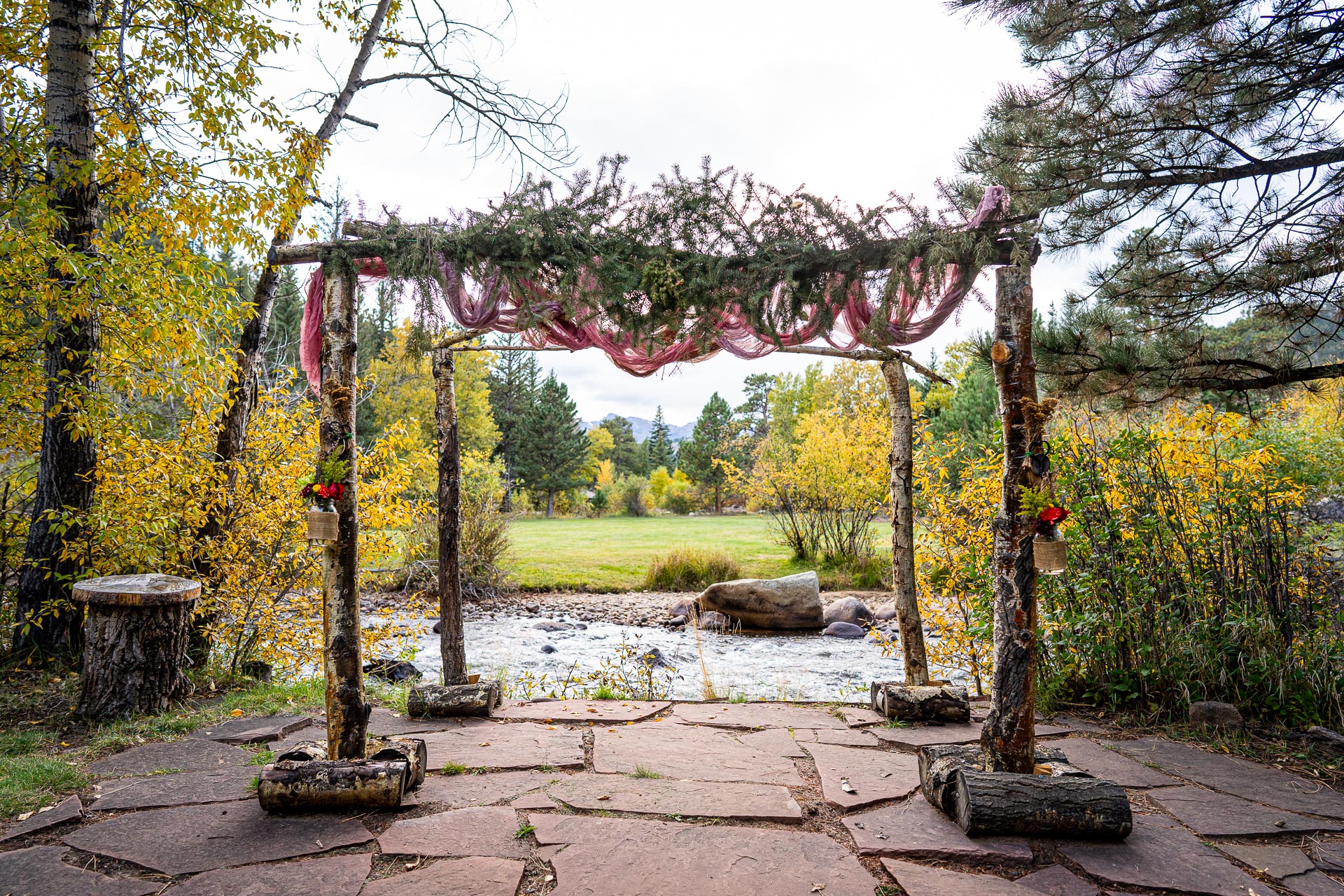 Ceremony site at the Riversong Inn Retreat, Estes Park Colorado, by local photographers, Pyle Photography