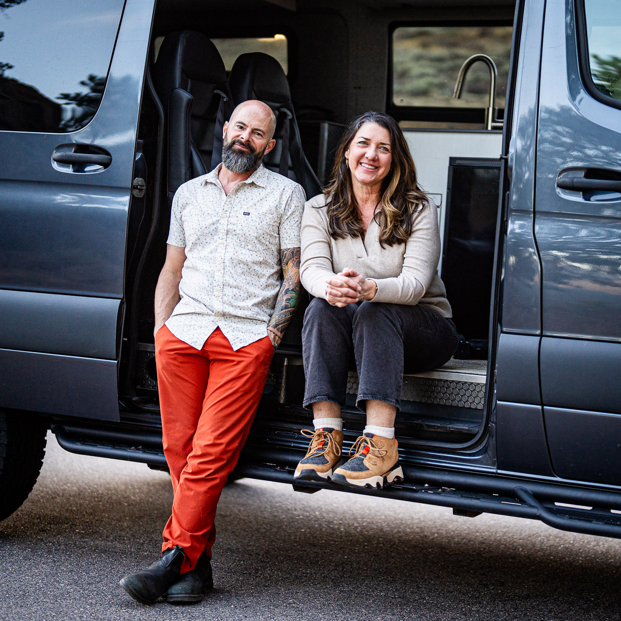 Joe and Kari Pyle, in their adventure van, Smokey, in Rocky Mountain National Park