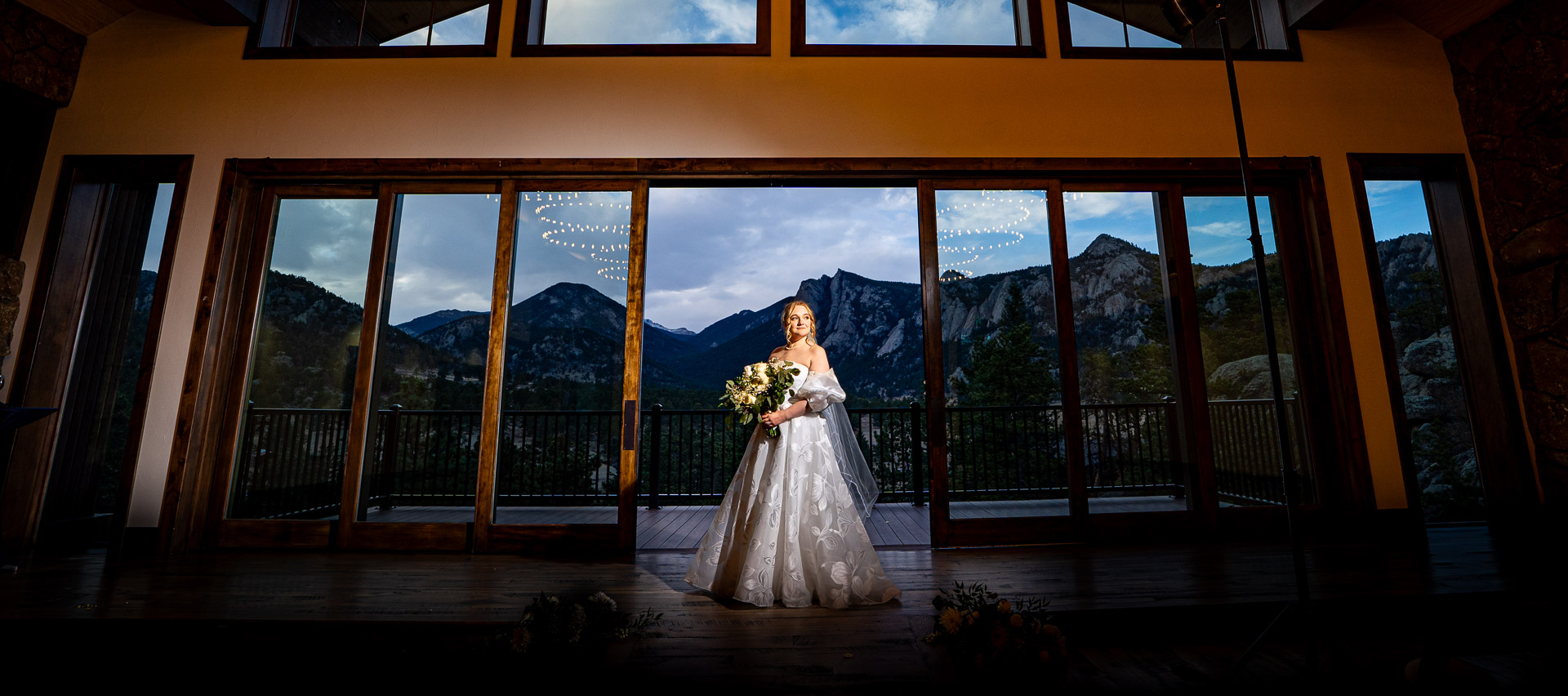 Bridal portrait at the boulders at black canyon inn, estes park colorado.