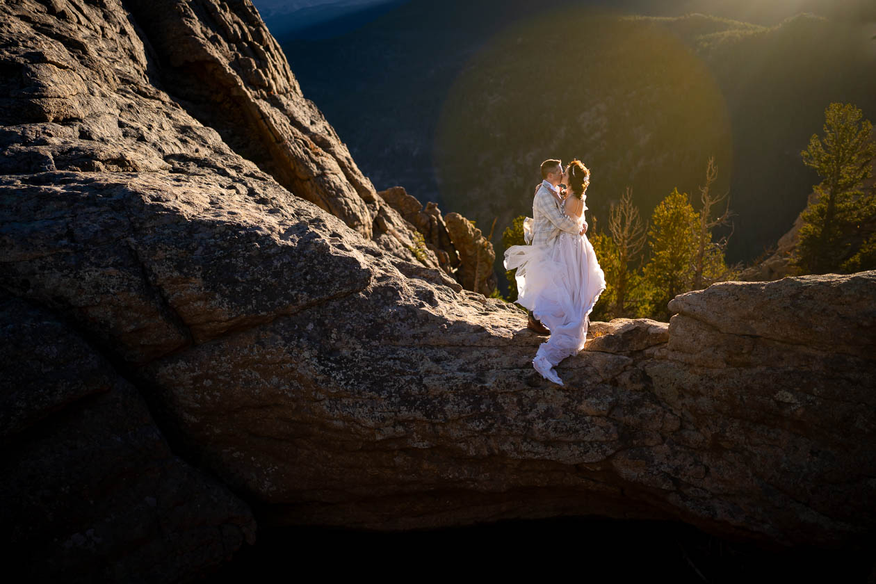 rocky mountain national park wedding photographer captures newlywed couple at Lily Lake, RMNP