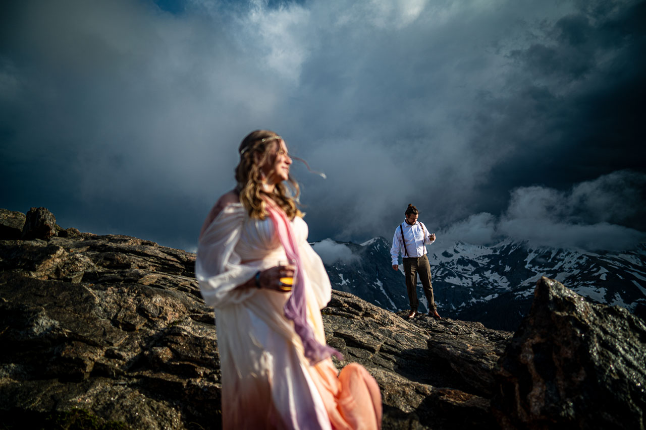 After wedding photo of couple in Rocky Mountain National Park by local Estes Park team, Pyle Photography
