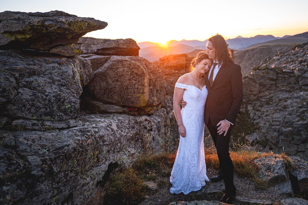 Wedding photo of couple in Rocky Mountain National Park, by local Estes Park photographer team, Pyle Photography