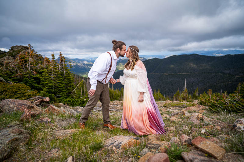Newly married couple in RMNP by Estes Park elopement photographer