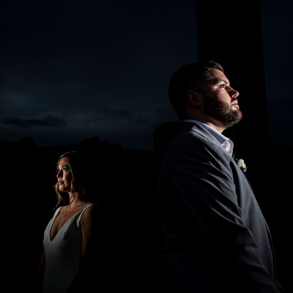 Off camera flash photo of couple on their wedding day at Black Canyon Inn, Estes Park Colorado, by Pyle Photography