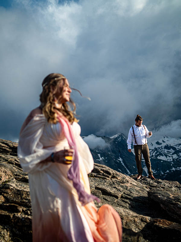 Artistic, modern image of couple enjoying the rocky alpine tundra in Rocky Mountain National Park