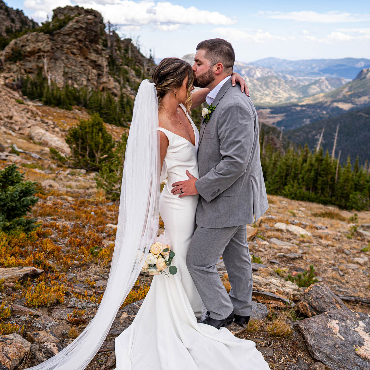 Image of couple in RMNP by Estes Park wedding photographer, Pyle Photography